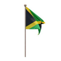 Jamaica 3d illustration flag on pole. Wood flagpole png