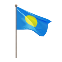 Palau 3D-Darstellung Flagge auf der Stange. Fahnenmast aus Holz png