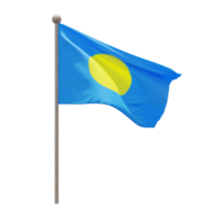 Palau 3d illustration flag on pole. Wood flagpole png