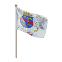 St. Barthelemy 3D-Darstellung Flagge auf der Stange. Fahnenmast aus Holz png