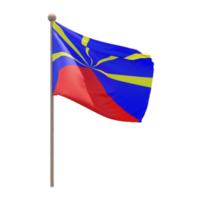 Reunion Strahlungsvulkan 3D-Darstellung Flagge auf der Stange. Fahnenmast aus Holz png