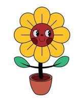 personaje retro de dibujos animados de flores vector