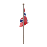 Norway 3d illustration flag on pole. Wood flagpole png