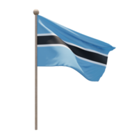 Botswana 3d illustration flag on pole. Wood flagpole png
