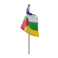 Central African Republic 3d illustration flag on pole. Wood flagpole png