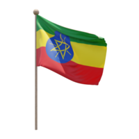 etiopía 3d ilustración bandera en el poste. asta de bandera de madera png