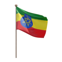 Ethiopia 3d illustration flag on pole. Wood flagpole png