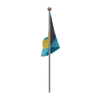 Bahamas 3D-Darstellung Flagge auf der Stange. Fahnenmast aus Holz png