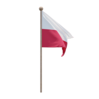 Poland 3d illustration flag on pole. Wood flagpole png