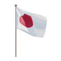 Japan 3d illustration flag on pole. Wood flagpole png