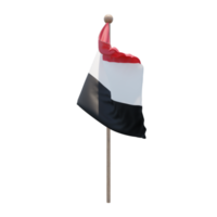 Yemen 3d illustration flag on pole. Wood flagpole png