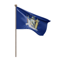 drapeau d'illustration 3d de new york sur poteau. mât en bois png