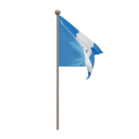 Guatemala 3d illustration flag on pole. Wood flagpole png