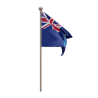 Tristan da Cunha 3d illustration flag on pole. Wood flagpole png