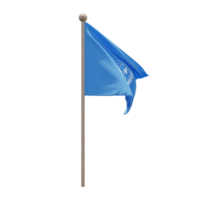 United Nations 3d illustration flag on pole. Wood flagpole png
