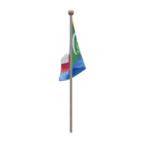 Comoros 3d illustration flag on pole. Wood flagpole png