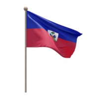 Haiti 3d illustration flag on pole. Wood flagpole png