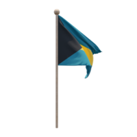 Bahamas 3d illustration flagga på Pol. trä flaggstång png