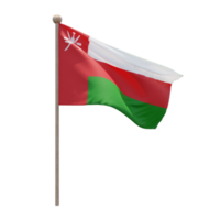 Oman 3d illustration flag on pole. Wood flagpole png