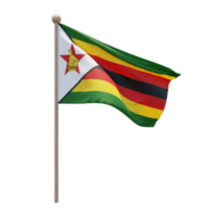 Zimbabwe 3d illustration flag on pole. Wood flagpole png