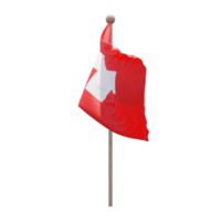 Switzerland 3d illustration flag on pole. Wood flagpole png