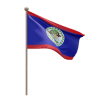 Belize 3d illustration flag on pole. Wood flagpole png