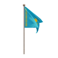 Kazakhstan 3d illustration flag on pole. Wood flagpole png