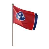 Tennessee 3d illustration flag on pole. Wood flagpole png