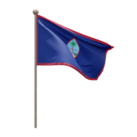 Guam 3d illustration flag on pole. Wood flagpole png