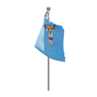 Fiji 3d illustration flag on pole. Wood flagpole png