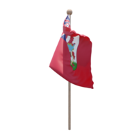 Bermuda 3d illustration flag on pole. Wood flagpole png