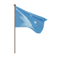 Federated States of Micronesia 3d illustration flag on pole. Wood flagpole png