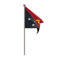 papua-neuguinea 3d-illustration flagge auf der stange. Fahnenmast aus Holz png