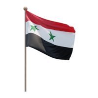 Syria 3d illustration flag on pole. Wood flagpole png