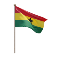 Ghana 3d illustration flag on pole. Wood flagpole png