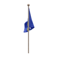 Bosnia and Herzegovina 3d illustration flag on pole. Wood flagpole png