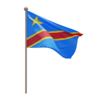 Democratic Republic of Congo 2 3d illustration flag on pole. Wood flagpole png