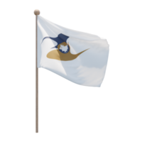 Eurasian Economic Union 3d illustration flag on pole. Wood flagpole png