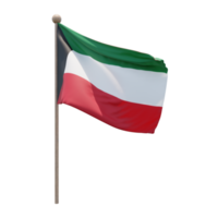 Kuwait 3d illustration flag on pole. Wood flagpole png