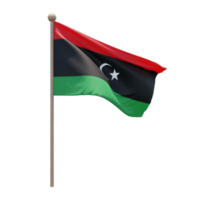 Libya 3d illustration flag on pole. Wood flagpole png