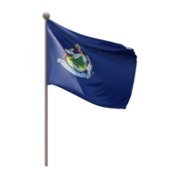 Maine 3d illustration flag on pole. Wood flagpole png