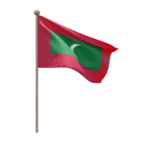 Maldives 3d illustration flag on pole. Wood flagpole png
