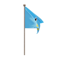 Saint Lucia 3d illustration flag on pole. Wood flagpole png