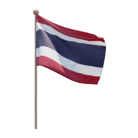 Thailand 3d illustration flag on pole. Wood flagpole png