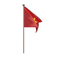 Vietnam 3d illustration flag on pole. Wood flagpole png
