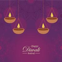 diwali lettering and lamps hanging vector