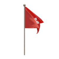 Hong Kong 3d illustration flag on pole. Wood flagpole png