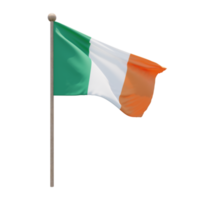 bandera de ilustración 3d de irlanda en el poste. asta de bandera de madera png