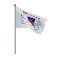 Mayotte 3d illustration flag on pole. Wood flagpole png