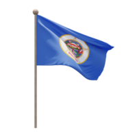 Minnesota 3d illustration flag on pole. Wood flagpole png